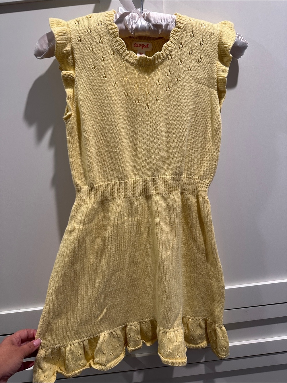 Cat & Jack Pale Yellow Knit Ruffle-Hem Girls Dress